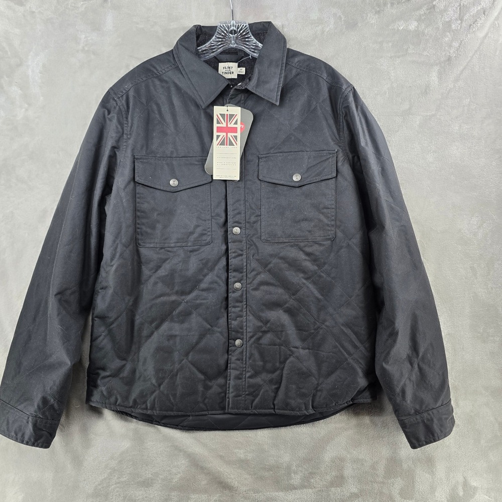 Flint and Tinder Quilted Waxed Trucker Jacket Mens Medium Black Tekwax Millerain